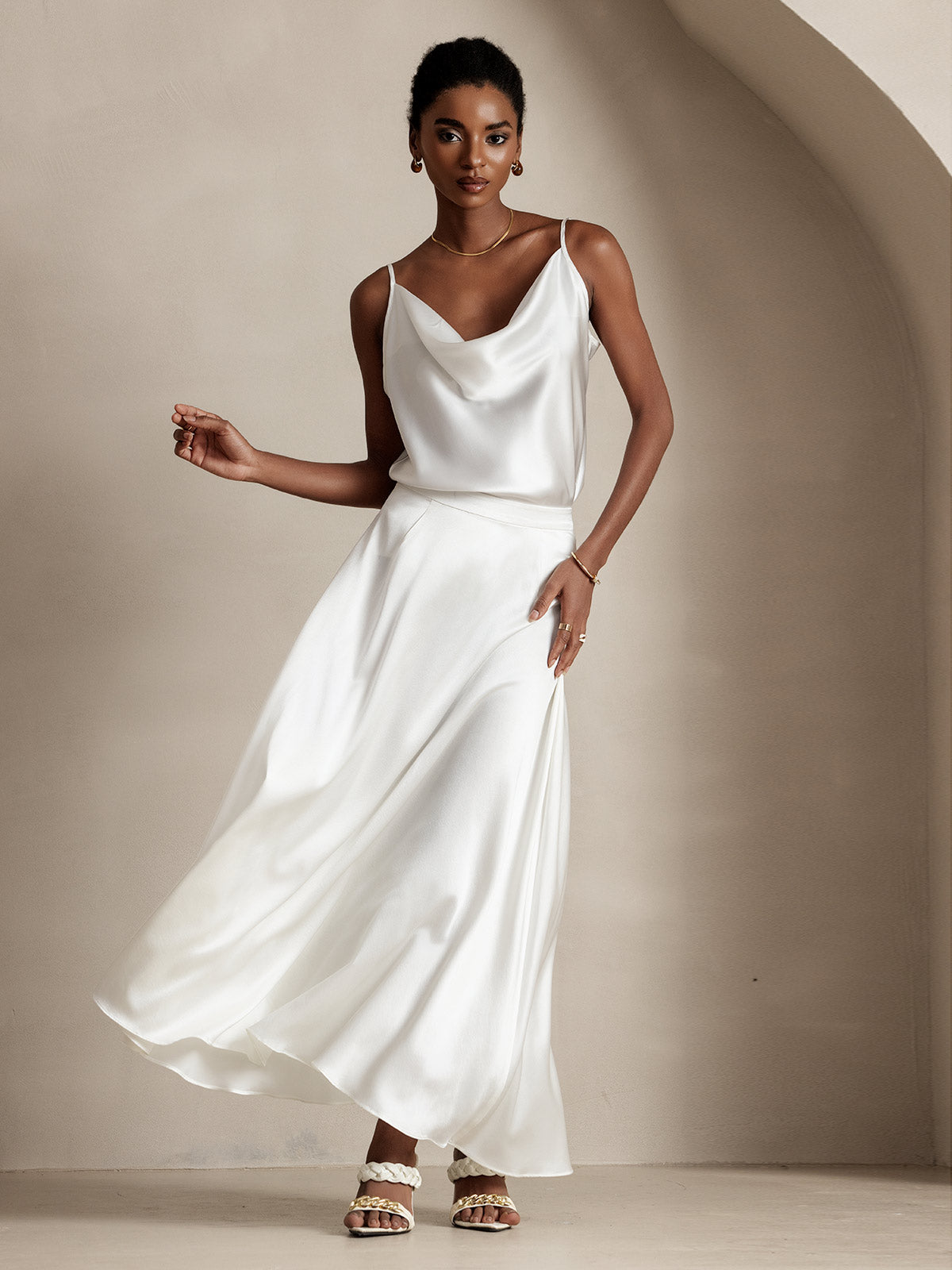 19Momme Silk A Line Maxi Skirt with Lining