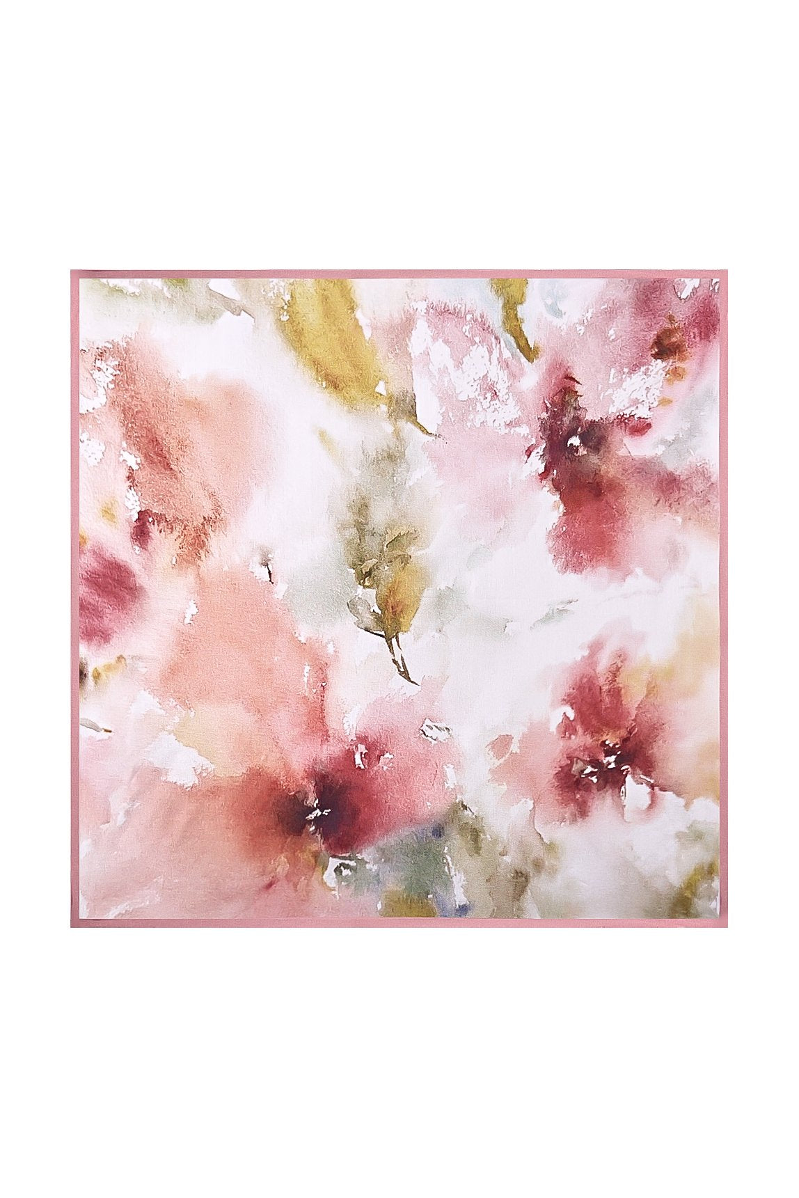 Pure Silk Floral Square Scarf with Pink Trim 53*53 cm