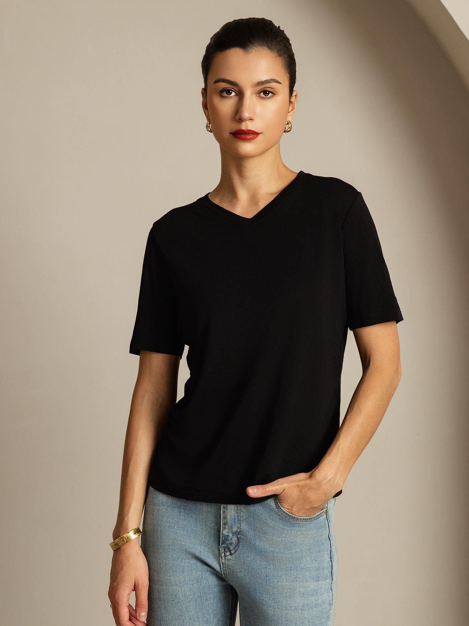 Pure Silk V-Neck Women's T-Shirt