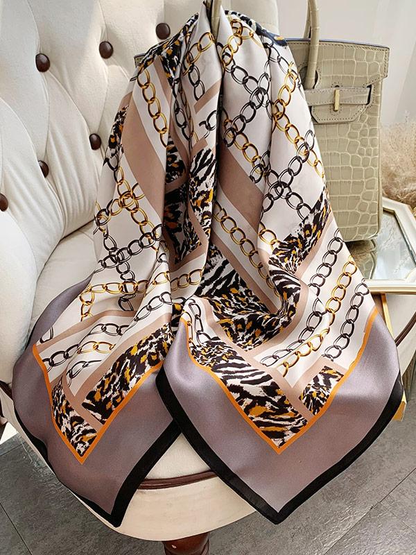 Chain Pattern Silk Square Scarf 88x88cm
