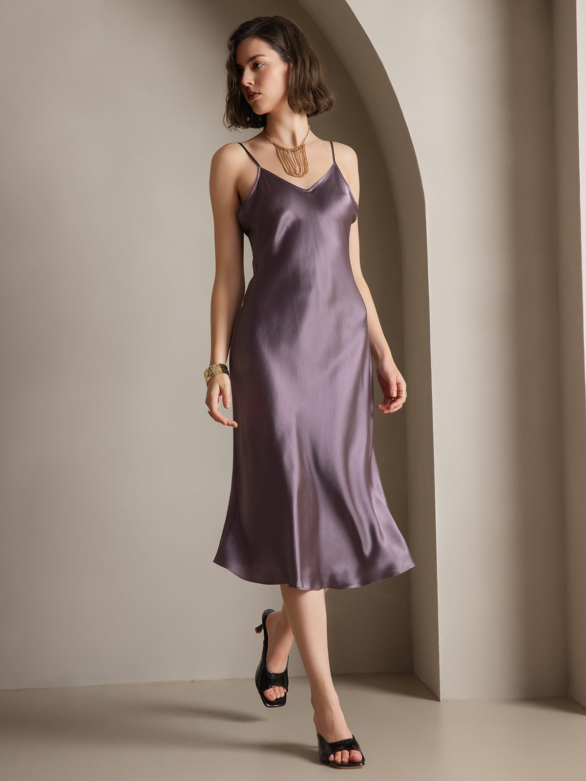 Clearance(US Warehouse) - Pure Silk Solid Color Sexy Spaghetti Strap Long Dress