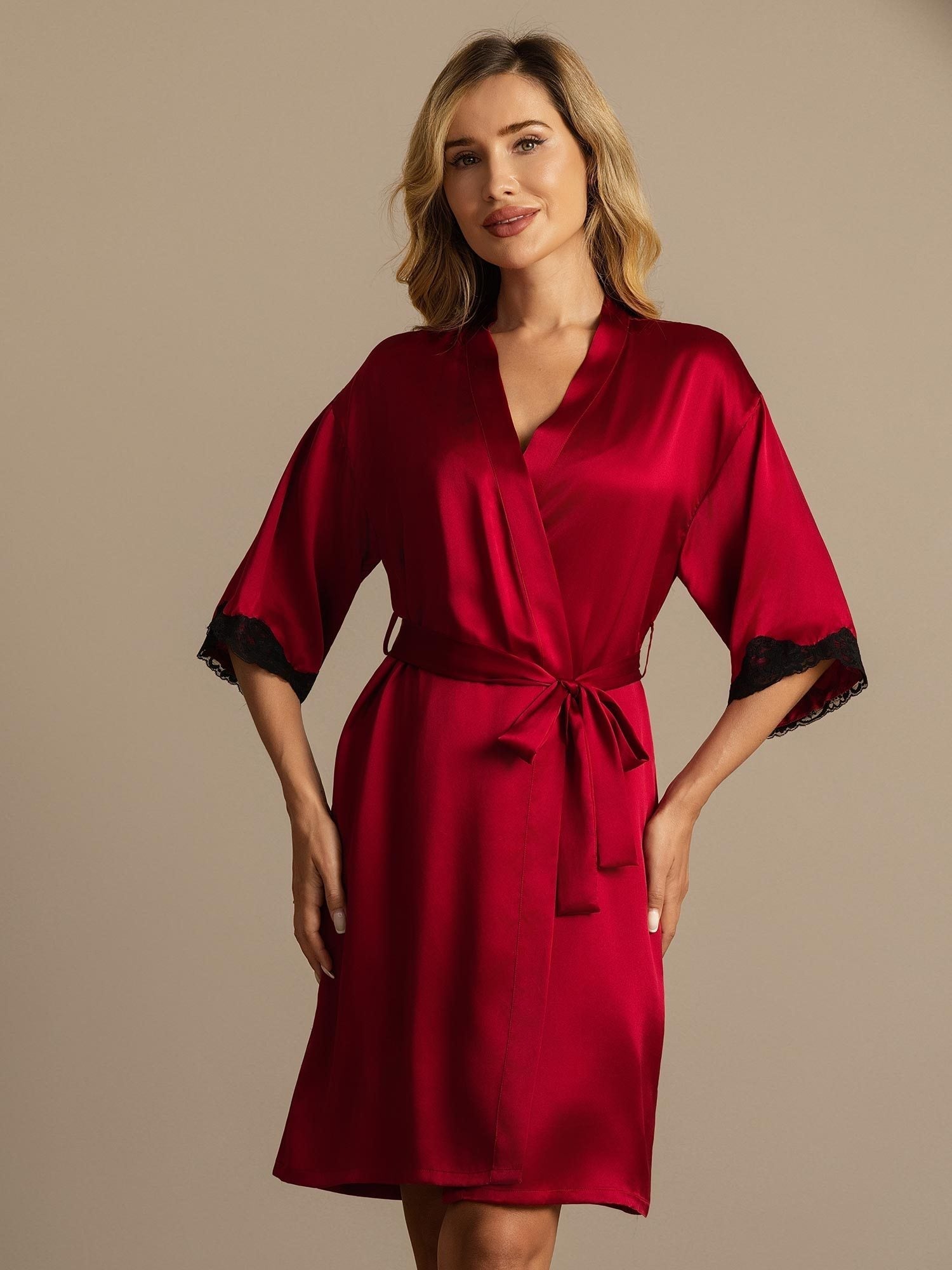 Pure Silk Basic Women's Robe with Lace Design