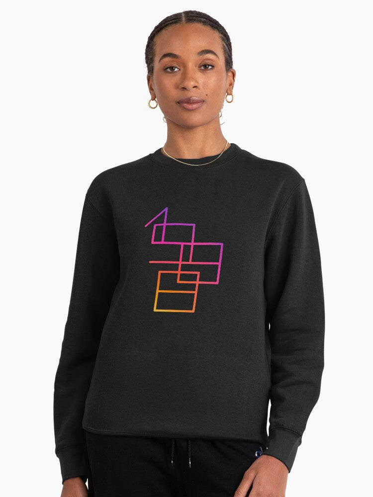 1988 Lines Pullover Sweatshirt Retro Minimalist Geometric Design Black